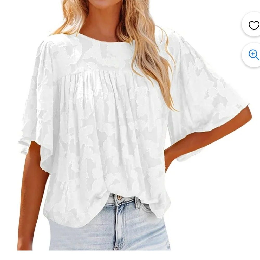 NWOT white blouse with floral pattern